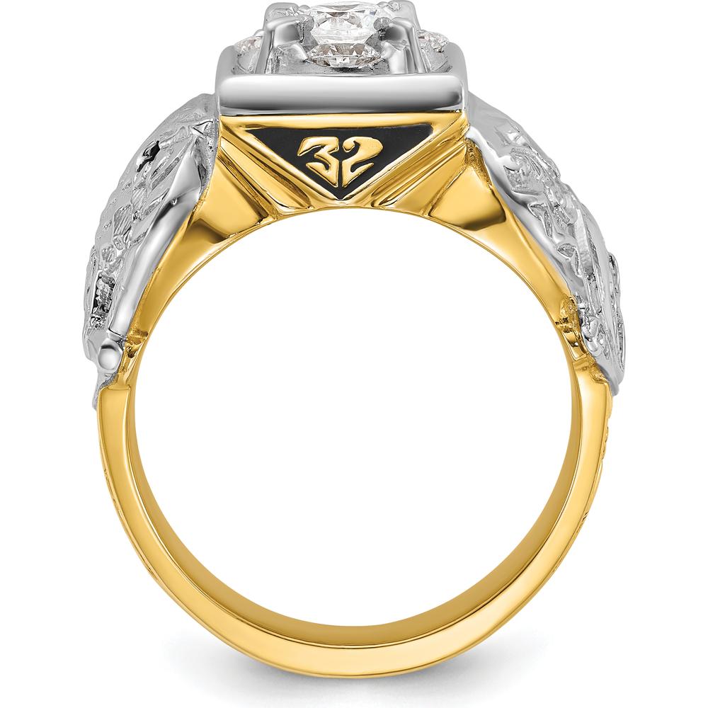 14K Two-Tone Men's Polished and Textured Masonic Shriner's Ring with Round Diamonds - 0.52 Carats Total Diamond Weight by IBGoodman