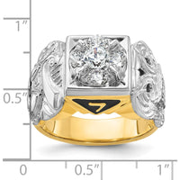 14K Two-Tone Men's Polished and Textured Masonic Shriner's Ring with Round Diamonds - 0.52 Carats Total Diamond Weight by IBGoodman