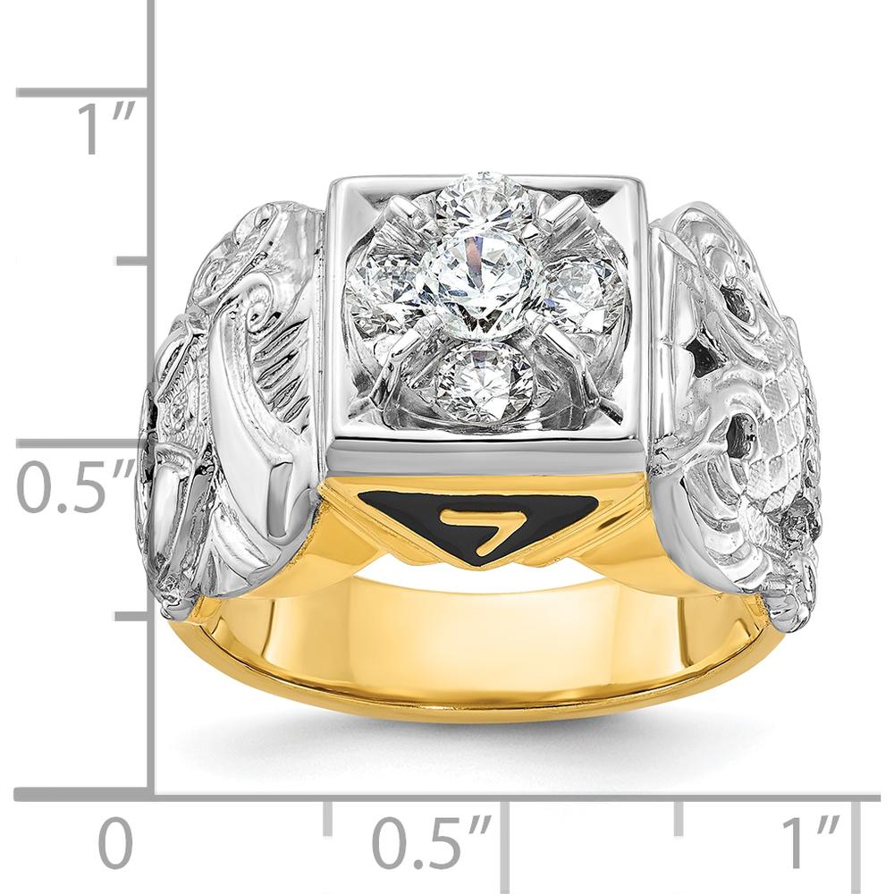 14K Two-Tone Men's Polished and Textured Masonic Shriner's Ring with Round Diamonds - 0.52 Carats Total Diamond Weight by IBGoodman