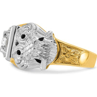 14K Two-Tone Men's Polished and Textured Masonic Shriner's Ring with Round Diamonds - 0.52 Carats Total Diamond Weight by IBGoodman