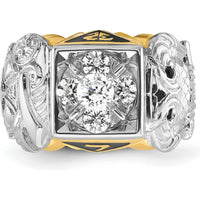 14K Two-Tone Men's Polished and Textured Masonic Shriner's Ring with Round Diamonds - 0.52 Carats Total Diamond Weight by IBGoodman