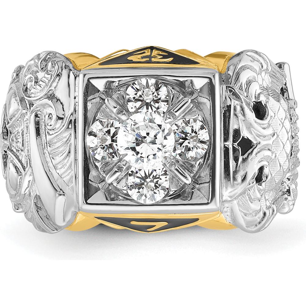 14K Two-Tone Men's Polished and Textured Masonic Shriner's Ring with Round Diamonds - 0.52 Carats Total Diamond Weight by IBGoodman