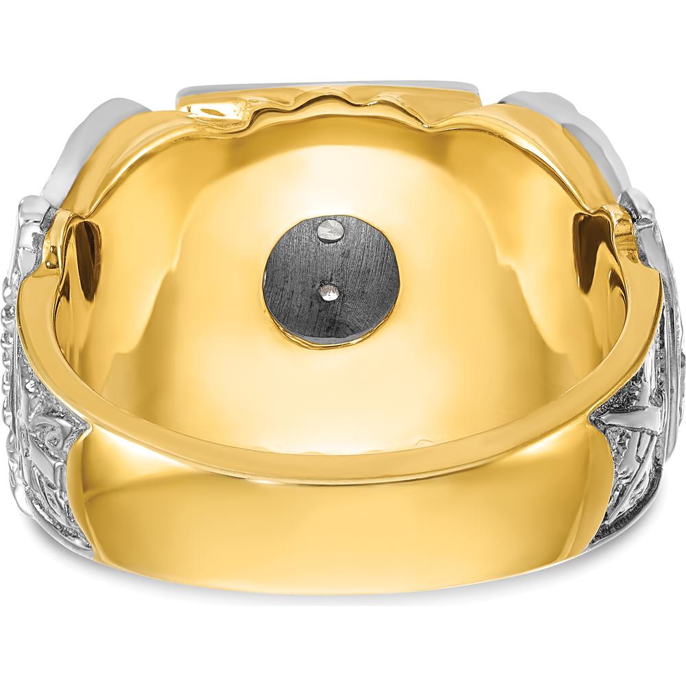 14K Two-Tone Men's Polished and Textured Masonic Shriner's Ring with Round Diamonds - 0.52 Carats Total Diamond Weight by IBGoodman