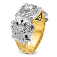 14K Two-Tone Men's Polished and Textured Masonic Shriner's Ring with Round Diamonds - 0.52 Carats Total Diamond Weight by IBGoodman