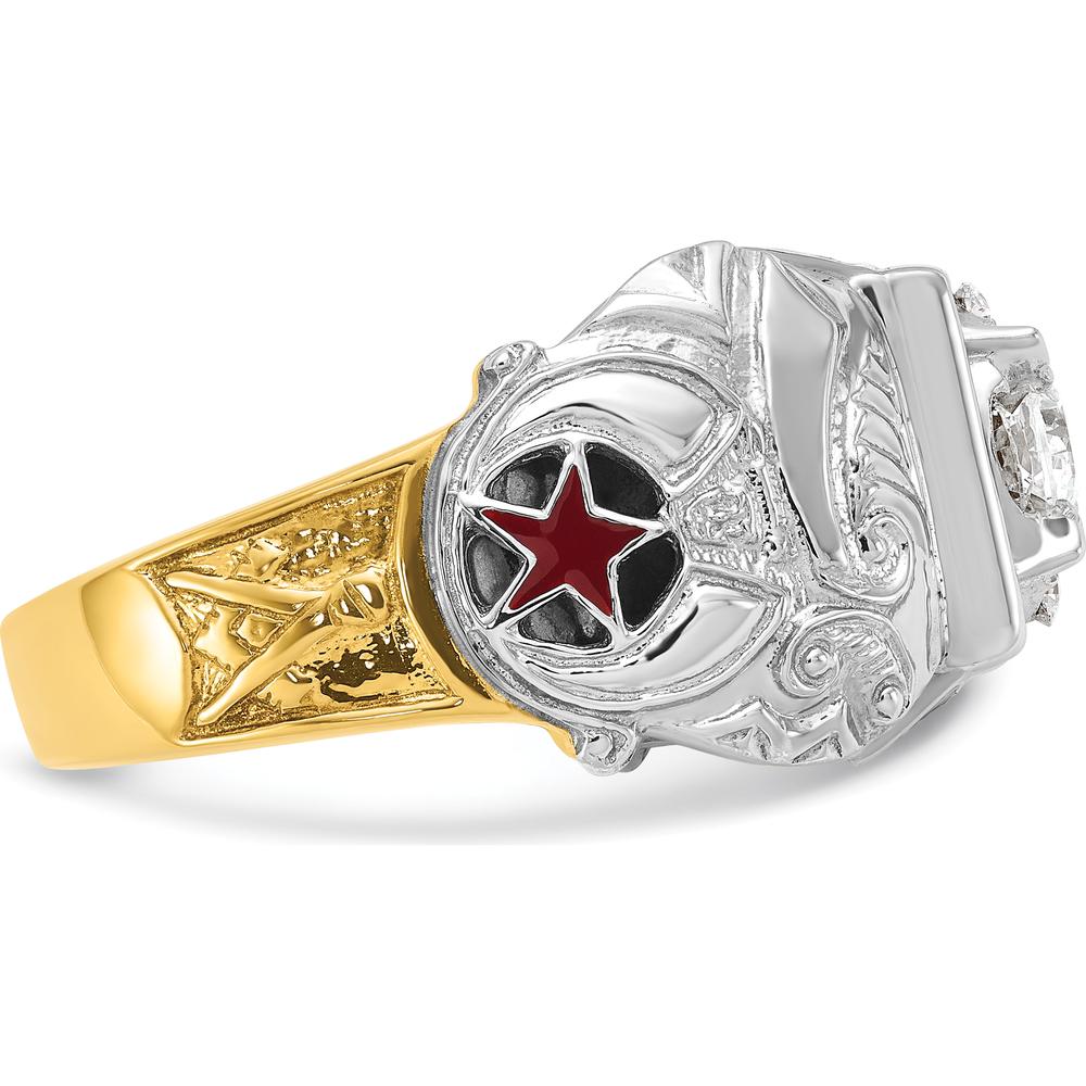 14K Two-Tone Men's Polished and Textured Masonic Shriner's Ring with Round Diamonds - 0.52 Carats Total Diamond Weight by IBGoodman