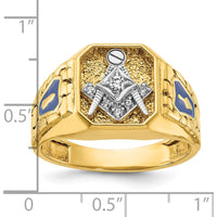 14K Two-Tone Men's Polished and Textured Ring with Blue Enamel and Round Diamonds - 0.06 Carats Total Diamond Weight by IBGoodman