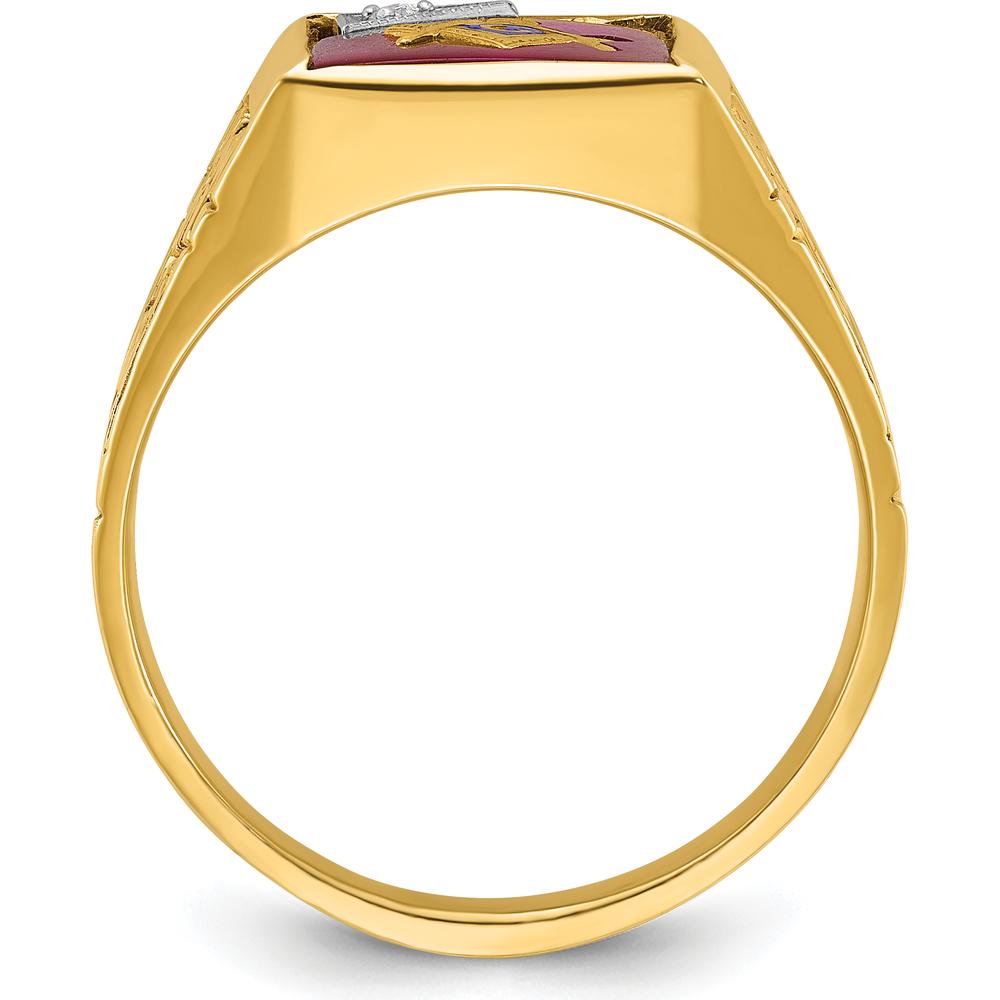 14K Two-Tone Men's Polished and Textured Ring with Lab Created Ruby and Diamond - 0.015 Carats Total Diamond Weight by IBGoodman