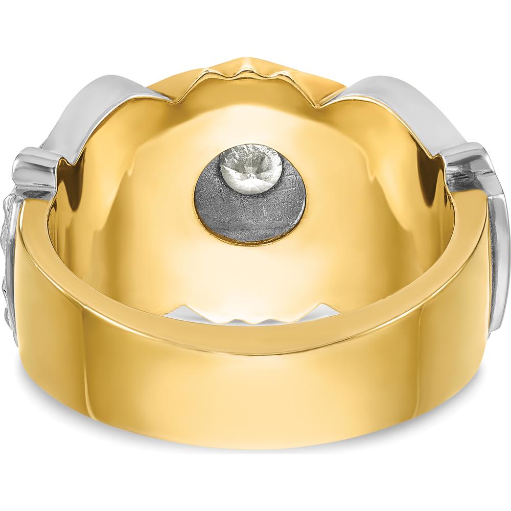 14K Two-Tone Men's Polished and Textured Ring with Round Diamond - 0.5 Carat Total Diamond Weight