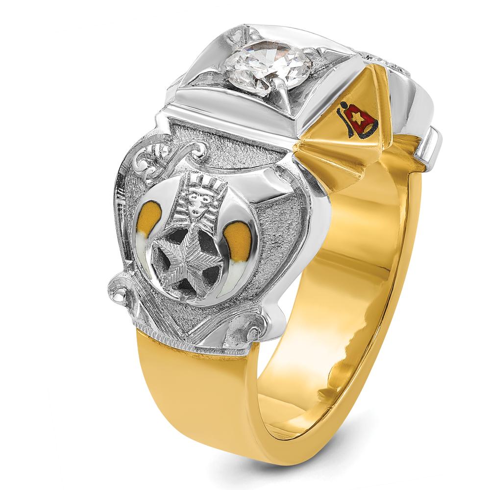 14K Two-Tone Men's Polished and Textured Ring with Round Diamond - 0.5 Carat Total Diamond Weight