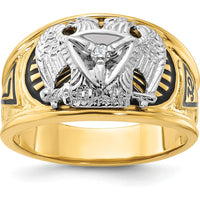 14K Two-Tone Men's Polished and Textured Scottish Rite Masonic Ring