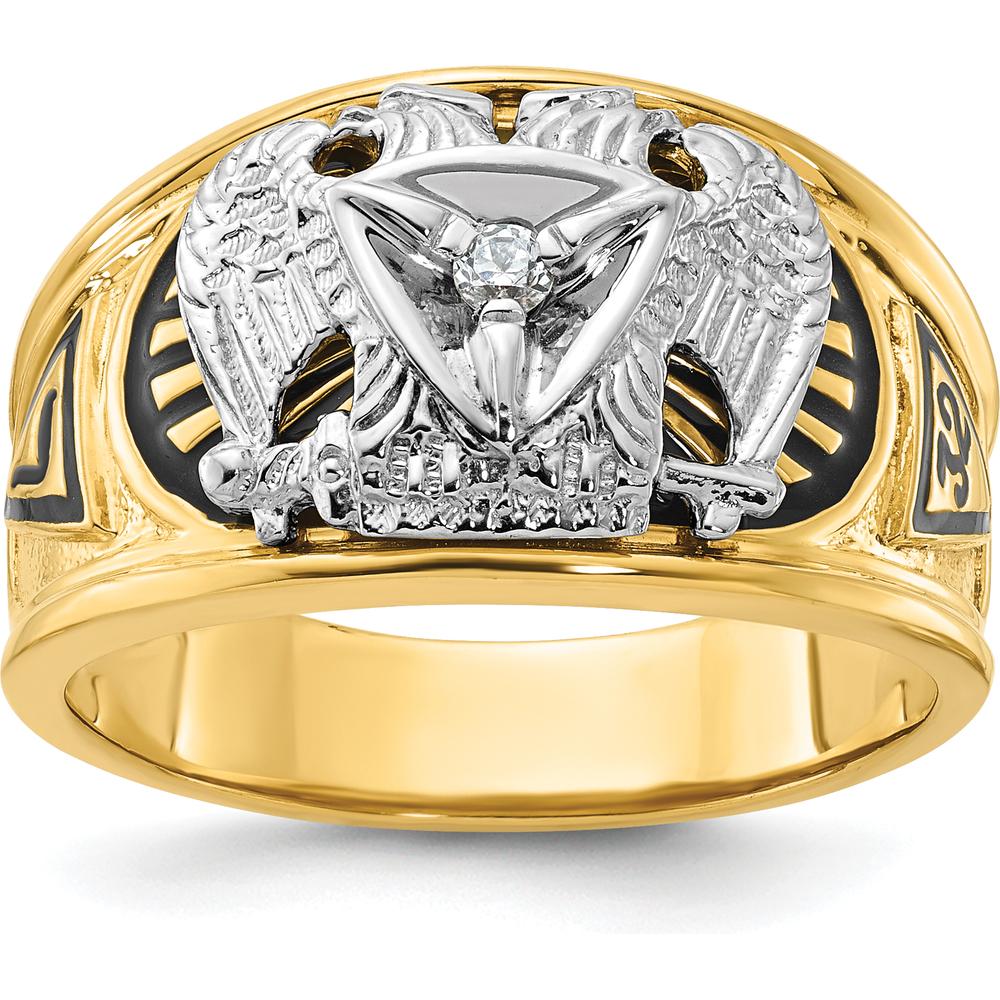 14K Two-Tone Men's Polished and Textured Scottish Rite Masonic Ring