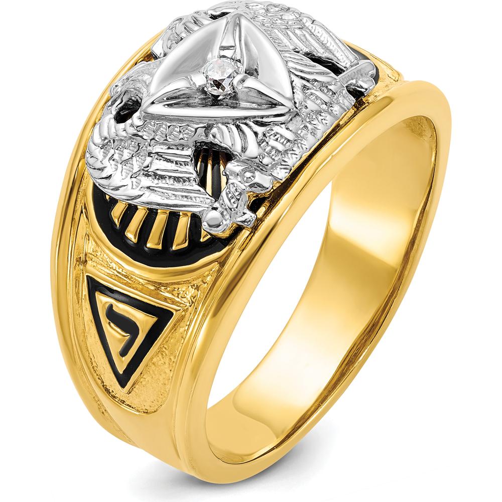 14K Two-Tone Men's Polished and Textured Scottish Rite Masonic Ring