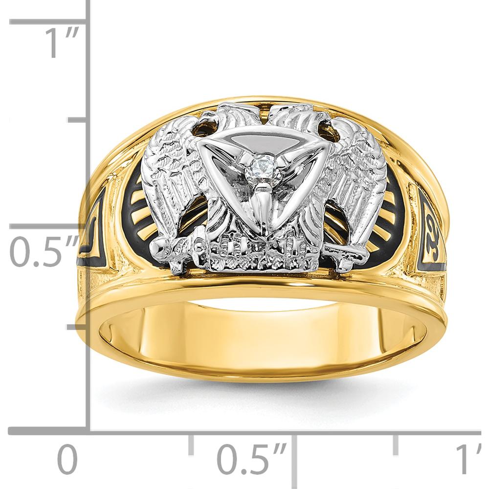 14K Two-Tone Men's Polished and Textured Scottish Rite Masonic Ring