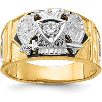 14K Two-Tone Men's Polished and Textured Scottish Rite Masonic Ring with Multi-Color Enamel and Diamond - 0.15 Carat Total Diamond Weight