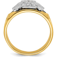 14K Two-Tone Men's Polished and Textured Scottish Rite Masonic Ring with Multi-Color Enamel and Diamond - 0.15 Carat Total Diamond Weight