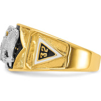14K Two-Tone Men's Polished and Textured Scottish Rite Masonic Ring with Multi-Color Enamel and Diamond - 0.15 Carat Total Diamond Weight
