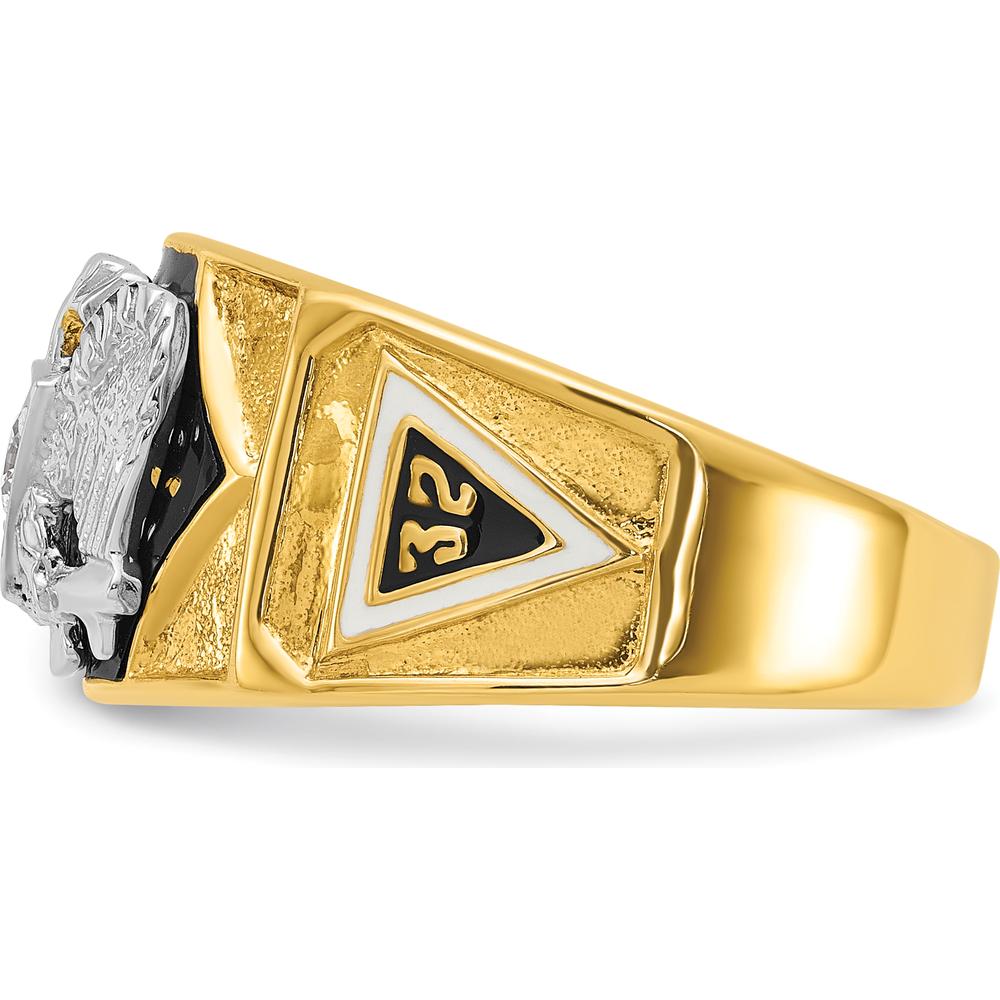 14K Two-Tone Men's Polished and Textured Scottish Rite Masonic Ring with Multi-Color Enamel and Diamond - 0.15 Carat Total Diamond Weight