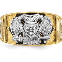 14K Two-Tone Men's Polished and Textured Scottish Rite Masonic Ring with Multi-Color Enamel and Diamond - 0.15 Carat Total Diamond Weight