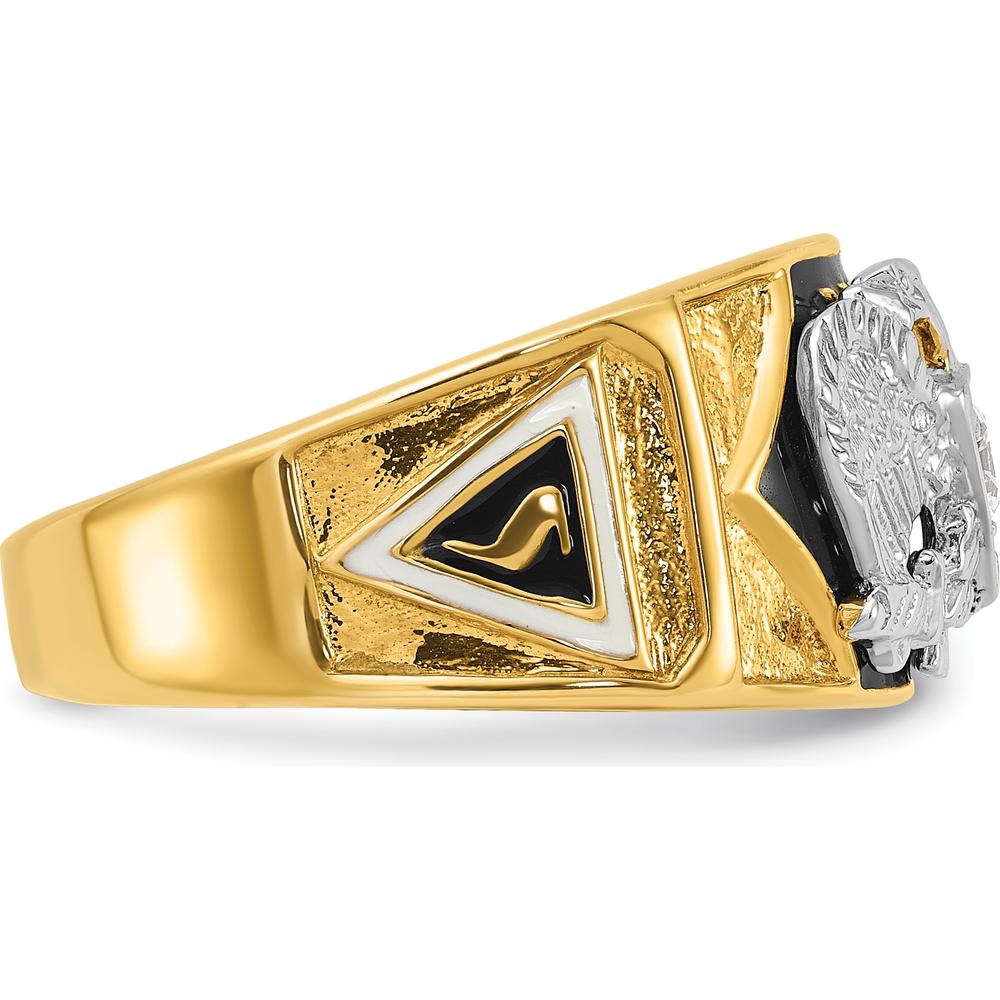 14K Two-Tone Men's Polished and Textured Scottish Rite Masonic Ring with Multi-Color Enamel and Diamond - 0.15 Carat Total Diamond Weight