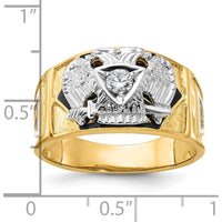 14K Two-Tone Men's Polished and Textured Scottish Rite Masonic Ring with Multi-Color Enamel and Diamond - 0.15 Carat Total Diamond Weight