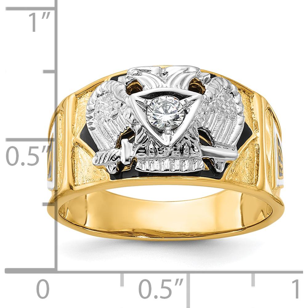 14K Two-Tone Men's Polished and Textured Scottish Rite Masonic Ring with Multi-Color Enamel and Diamond - 0.15 Carat Total Diamond Weight