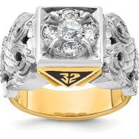 14K Two-Tone Men's Polished and Textured with Black Enamel and Diamond 32nd Degree Scottish Rite Masonic Ring - 0.52 Carats Total Diamond Weight by IBGoodman