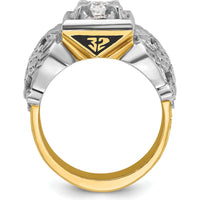 14K Two-Tone Men's Polished and Textured with Black Enamel and Diamond 32nd Degree Scottish Rite Masonic Ring - 0.52 Carats Total Diamond Weight by IBGoodman