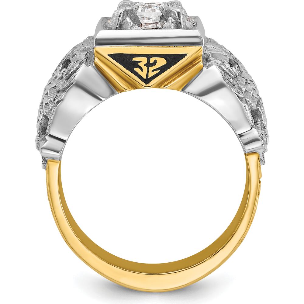 14K Two-Tone Men's Polished and Textured with Black Enamel and Diamond 32nd Degree Scottish Rite Masonic Ring - 0.52 Carats Total Diamond Weight by IBGoodman