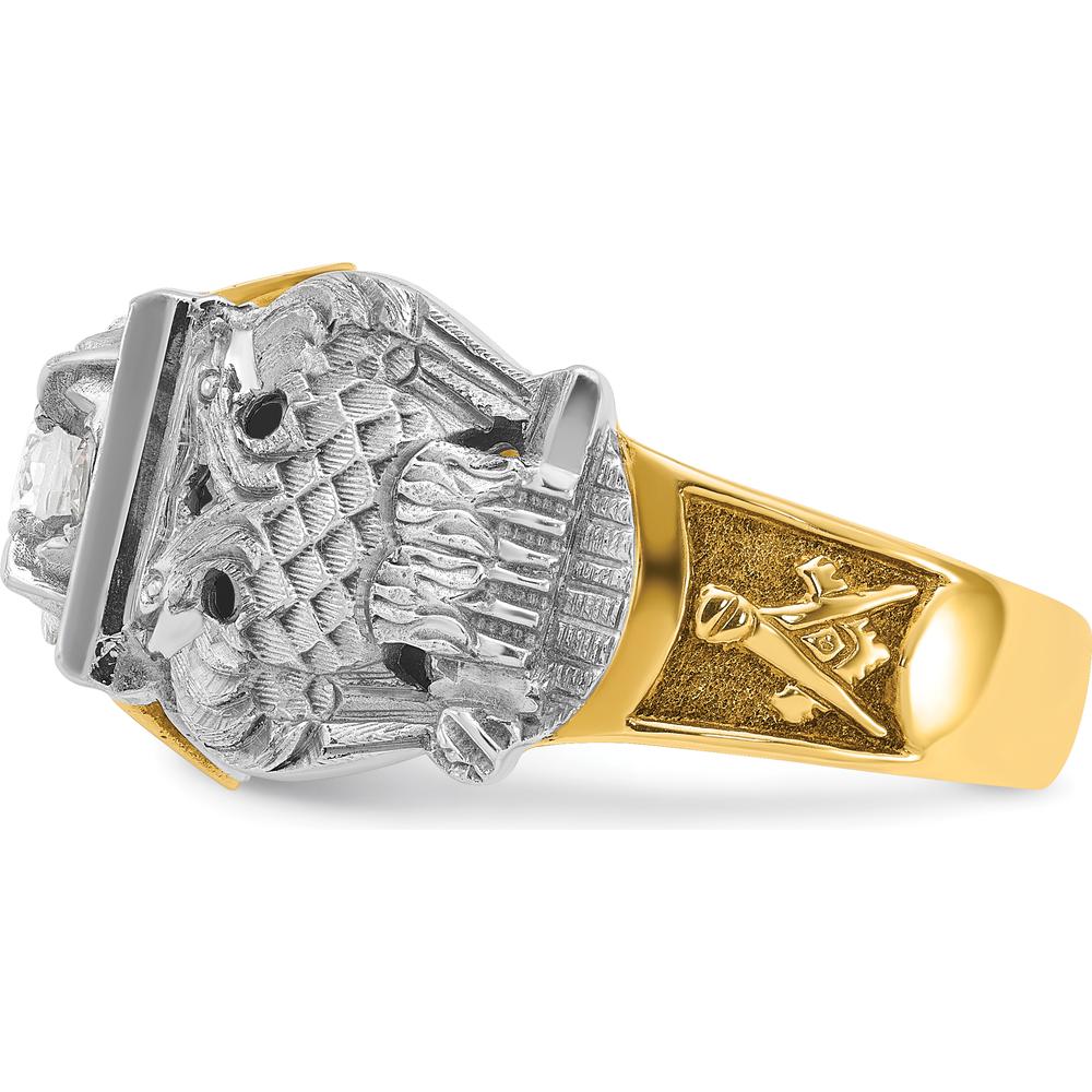 14K Two-Tone Men's Polished and Textured with Black Enamel and Diamond 32nd Degree Scottish Rite Masonic Ring - 0.52 Carats Total Diamond Weight by IBGoodman