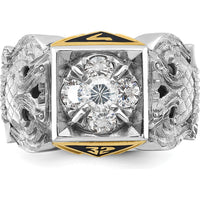 14K Two-Tone Men's Polished and Textured with Black Enamel and Diamond 32nd Degree Scottish Rite Masonic Ring - 0.52 Carats Total Diamond Weight by IBGoodman