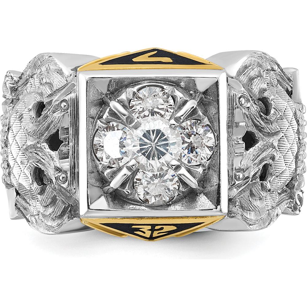 14K Two-Tone Men's Polished and Textured with Black Enamel and Diamond 32nd Degree Scottish Rite Masonic Ring - 0.52 Carats Total Diamond Weight by IBGoodman