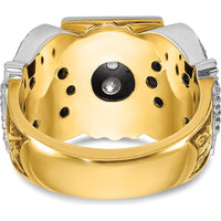 14K Two-Tone Men's Polished and Textured with Black Enamel and Diamond 32nd Degree Scottish Rite Masonic Ring - 0.52 Carats Total Diamond Weight by IBGoodman