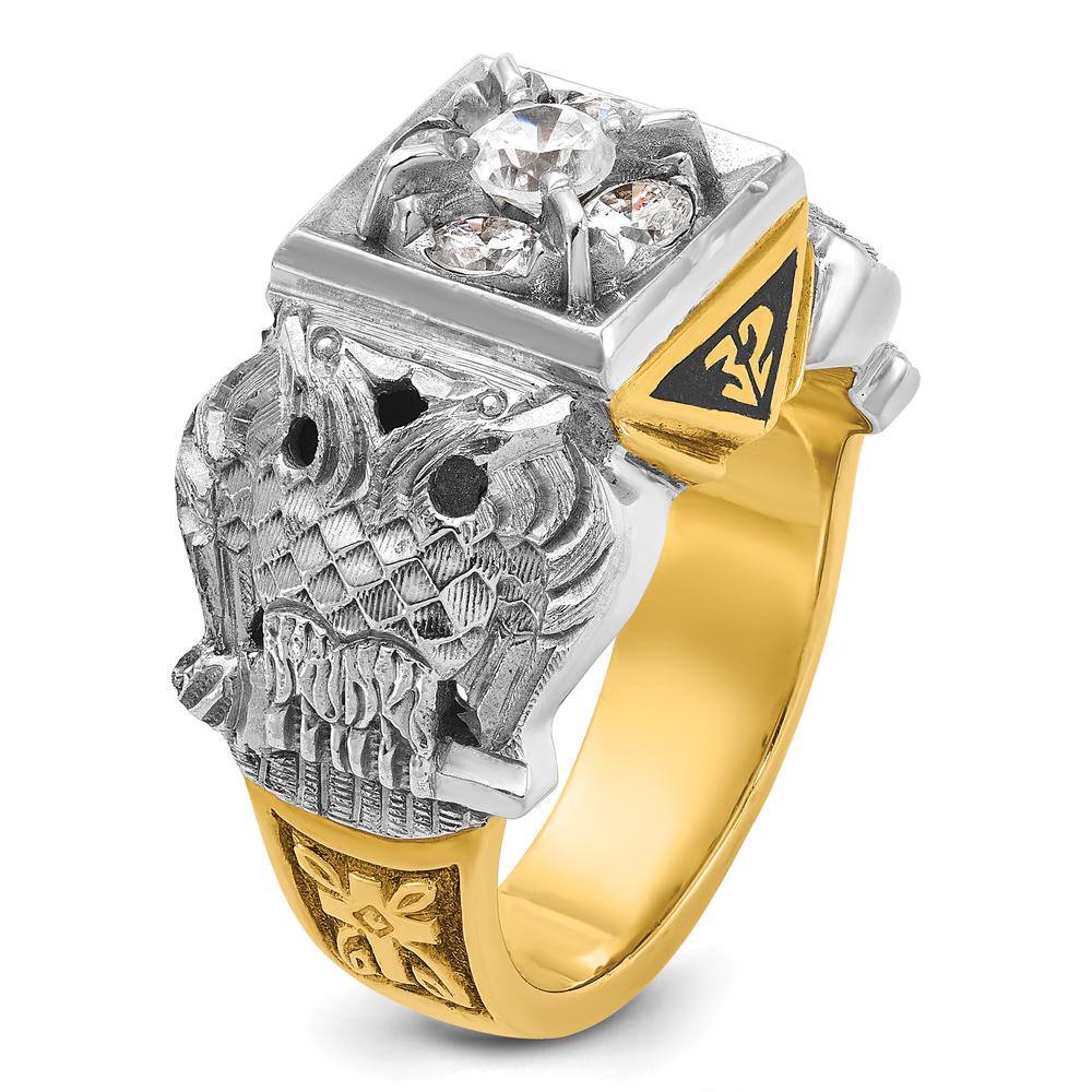 14K Two-Tone Men's Polished and Textured with Black Enamel and Diamond 32nd Degree Scottish Rite Masonic Ring - 0.52 Carats Total Diamond Weight by IBGoodman