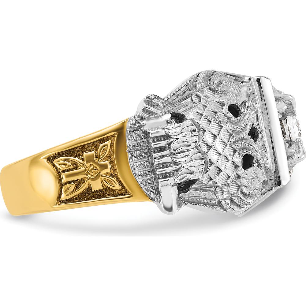 14K Two-Tone Men's Polished and Textured with Black Enamel and Diamond 32nd Degree Scottish Rite Masonic Ring - 0.52 Carats Total Diamond Weight by IBGoodman