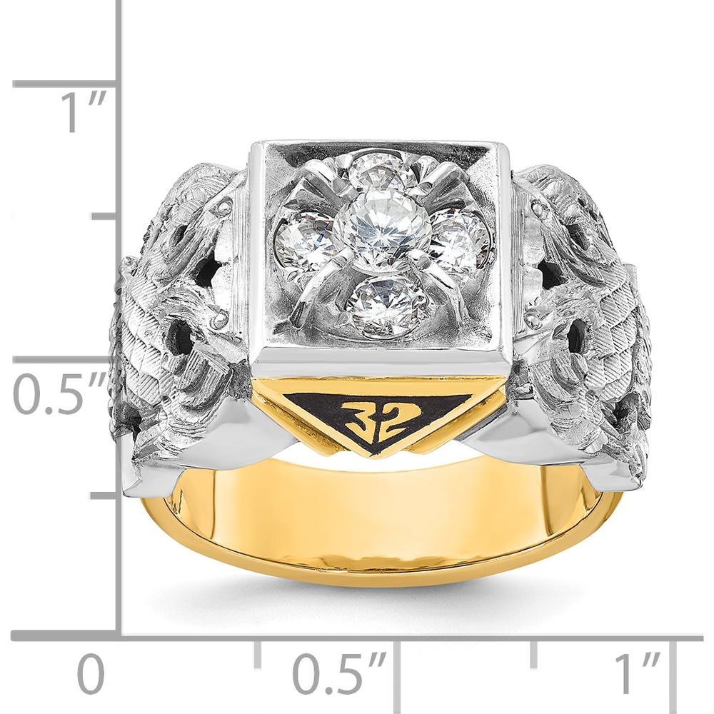 14K Two-Tone Men's Polished and Textured with Black Enamel and Diamond 32nd Degree Scottish Rite Masonic Ring - 0.52 Carats Total Diamond Weight by IBGoodman