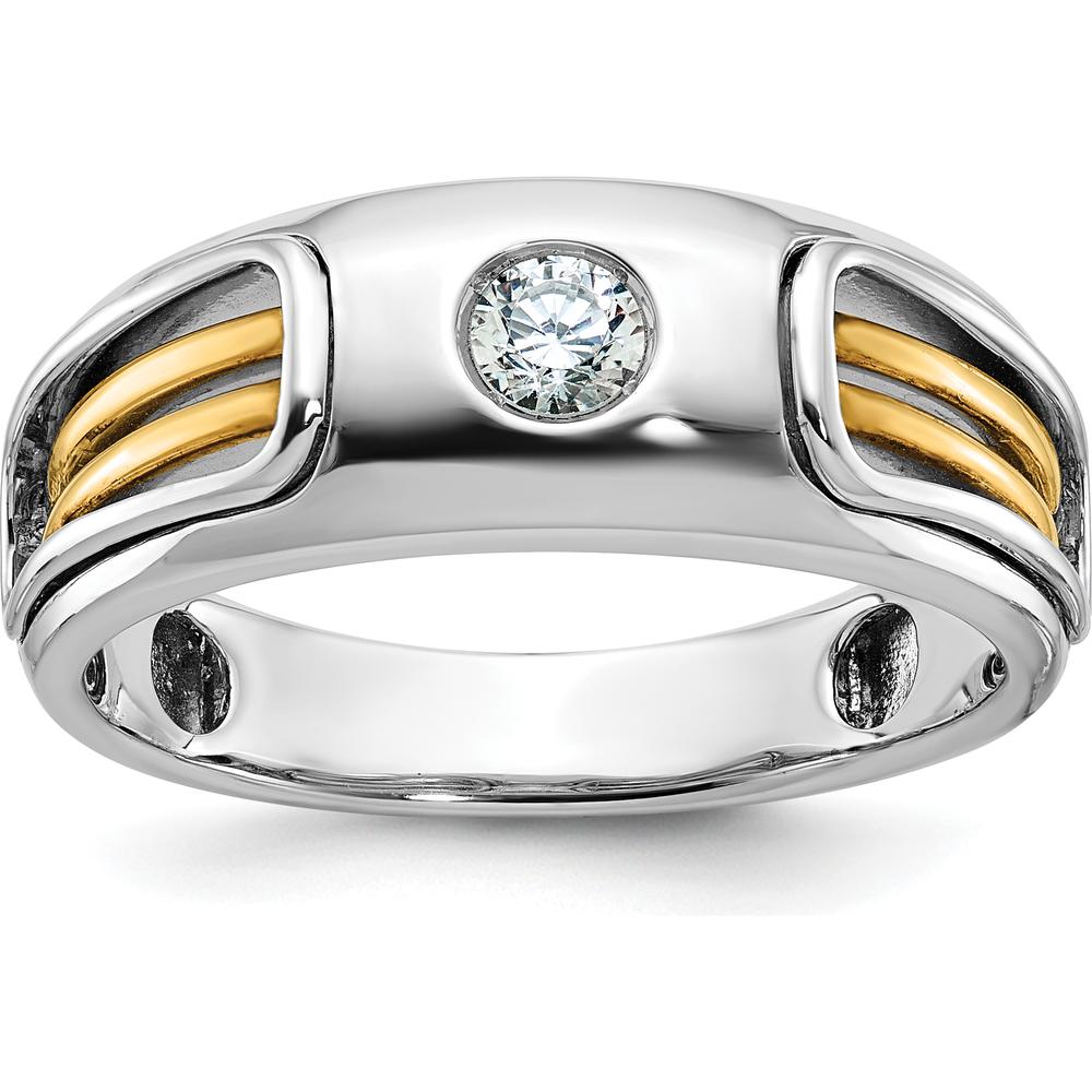 14K Two-Tone Men's Polished Diamond Ring with Cut-Out Design - 0.2 Carats Round Diamond by IBGoodman