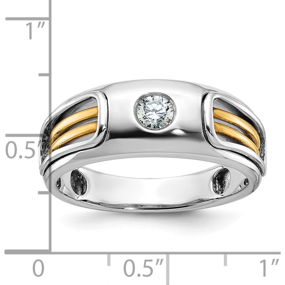 14K Two-Tone Men's Polished Diamond Ring with Cut-Out Design - 0.2 Carats Round Diamond by IBGoodman