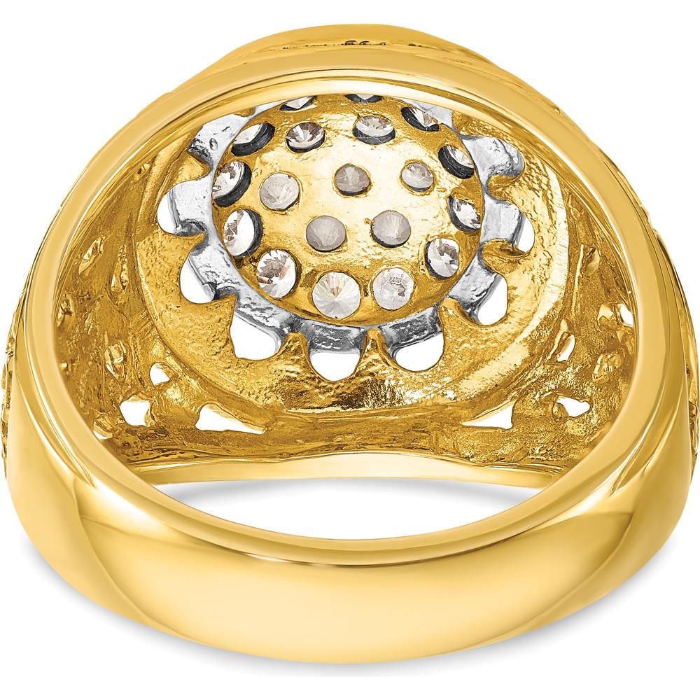 14K Two-Tone Men's Polished Filigree Round Diamond Cluster Ring - 1 Carat Total Diamond Weight