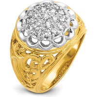14K Two-Tone Men's Polished Filigree Round Diamond Cluster Ring - 1 Carat Total Diamond Weight
