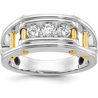 14K Two-Tone Men's Polished Grooved 3-Stone Diamond Ring - 0.50 Carats Total Diamond Weight by IBGoodman
