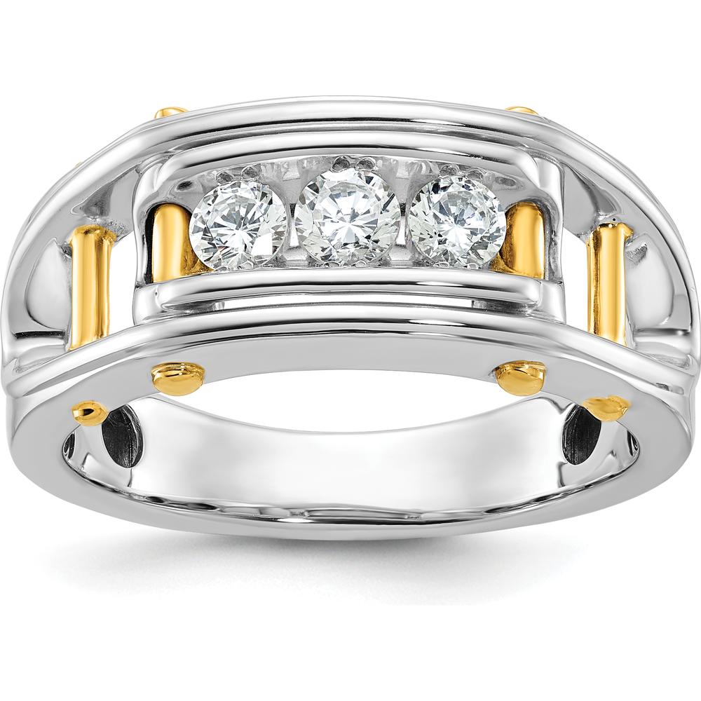 14K Two-Tone Men's Polished Grooved 3-Stone Diamond Ring - 0.50 Carats Total Diamond Weight by IBGoodman