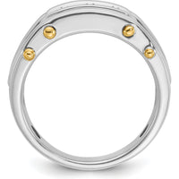 14K Two-Tone Men's Polished Grooved 3-Stone Diamond Ring - 0.50 Carats Total Diamond Weight by IBGoodman