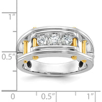 14K Two-Tone Men's Polished Grooved 3-Stone Diamond Ring - 0.50 Carats Total Diamond Weight by IBGoodman