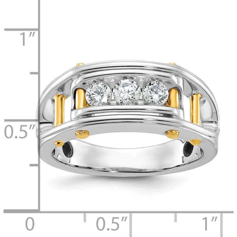 14K Two-Tone Men's Polished Grooved 3-Stone Diamond Ring - 0.50 Carats Total Diamond Weight by IBGoodman
