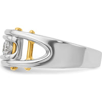 14K Two-Tone Men's Polished Grooved 3-Stone Diamond Ring - 0.50 Carats Total Diamond Weight by IBGoodman