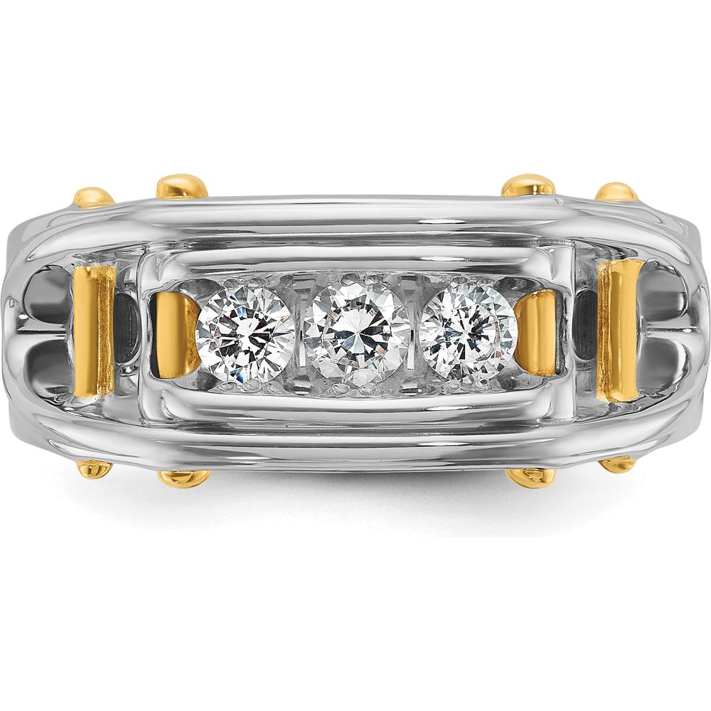 14K Two-Tone Men's Polished Grooved 3-Stone Diamond Ring - 0.50 Carats Total Diamond Weight by IBGoodman