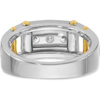 14K Two-Tone Men's Polished Grooved 3-Stone Diamond Ring - 0.50 Carats Total Diamond Weight by IBGoodman