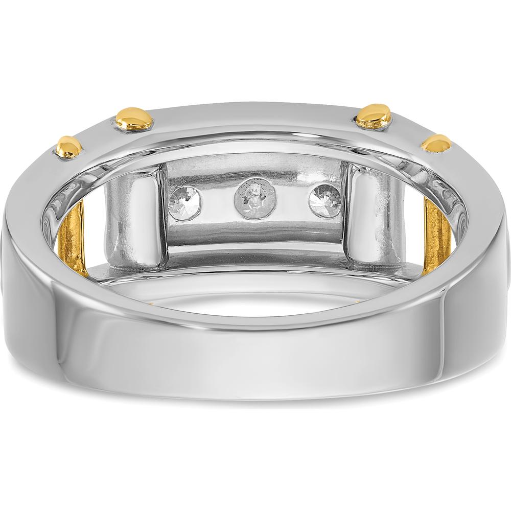 14K Two-Tone Men's Polished Grooved 3-Stone Diamond Ring - 0.50 Carats Total Diamond Weight by IBGoodman