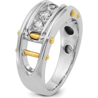 14K Two-Tone Men's Polished Grooved 3-Stone Diamond Ring - 0.50 Carats Total Diamond Weight by IBGoodman