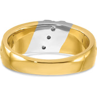 14K Two-Tone Men's Polished Grooved 3-Stone Diamond Ring with 1/5 Carat Round Diamonds - I1 Clarity G-H-I Color by IBGoodman